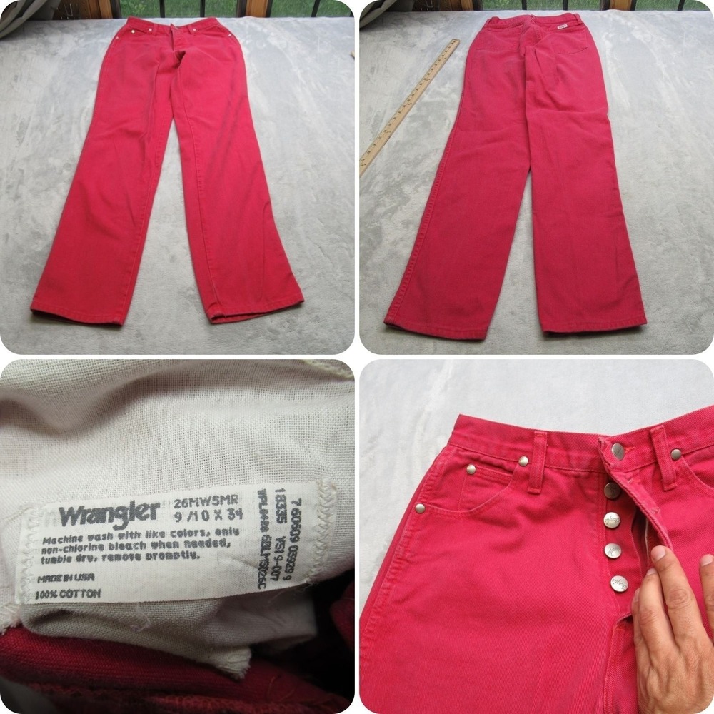 Wrangler Jeans Women 26X32 Red Cowboy Button Fly Straight Rodeo USA Made VTG